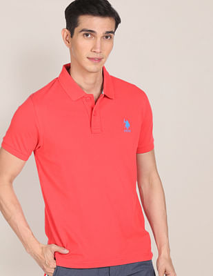 U S Polo Assn Ribbed Collar Solid Polo Shirt