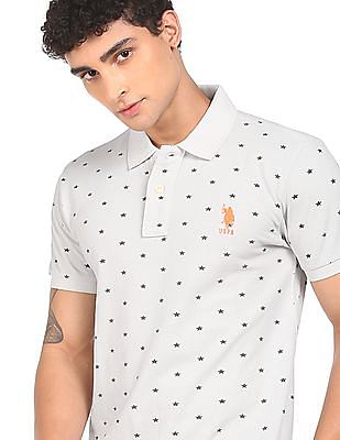 U S Polo Assn Ribbed Collar Printed Polo Shirt