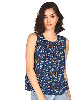 【MADISONBLUE】FLY FLONT SLEEVELESS SHIRT Buy Flying Machine Women Sleeveless Floral Print Top - NNNOW.com