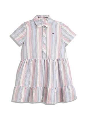 Tommy Hilfiger Kids Girls Vertical Stripe Shirt Dress