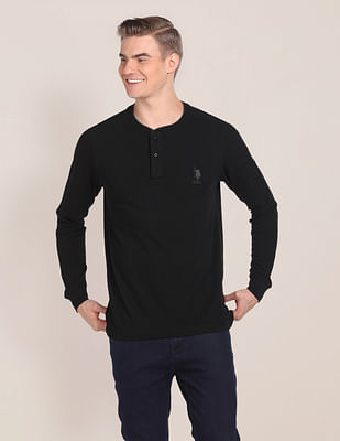 U S Polo Assn Pure Cotton Solid Henley T-Shirt