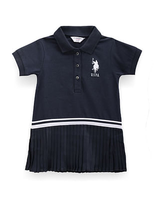 U S Polo Assn Kids Girls Flared Hem Solid Polo Dress