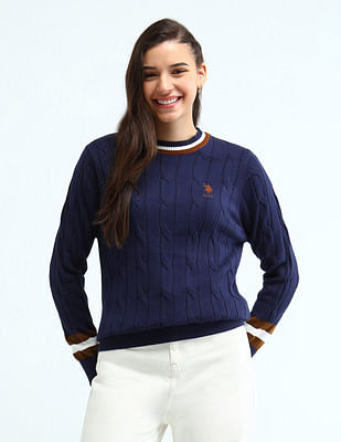 U S Polo Assn Women Regular Fit Cable Knit Sweater