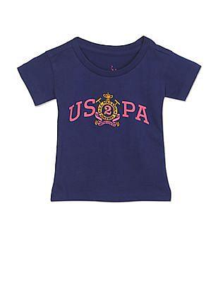 U S Polo Assn Kids Girls Navy Cotton Brand Print T-Shirt