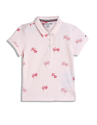 Tommy Hilfiger Kids Girls Brand Print Pique Polo Shirt