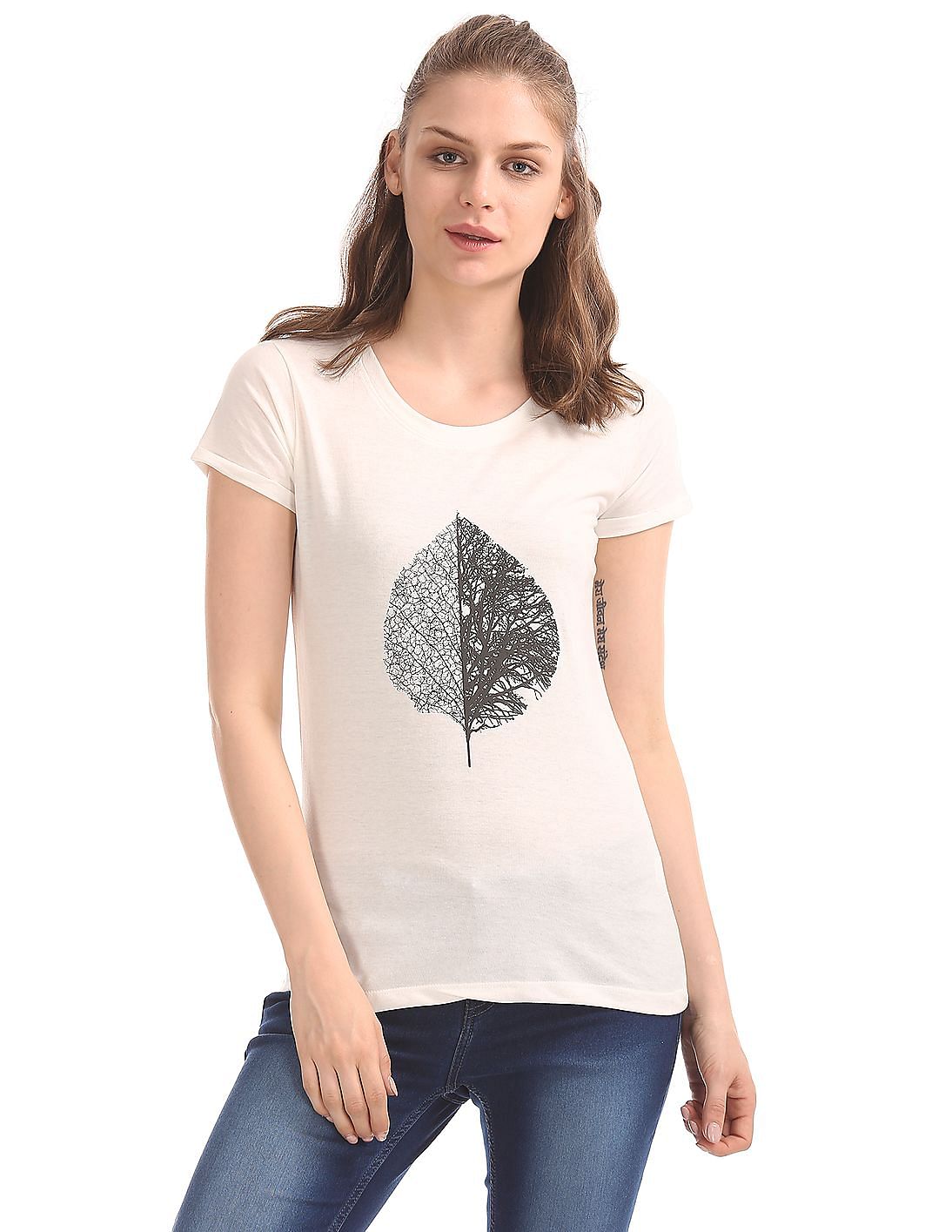 Download Buy Cherokee Women Printed Front Round Neck T-Shirt ...