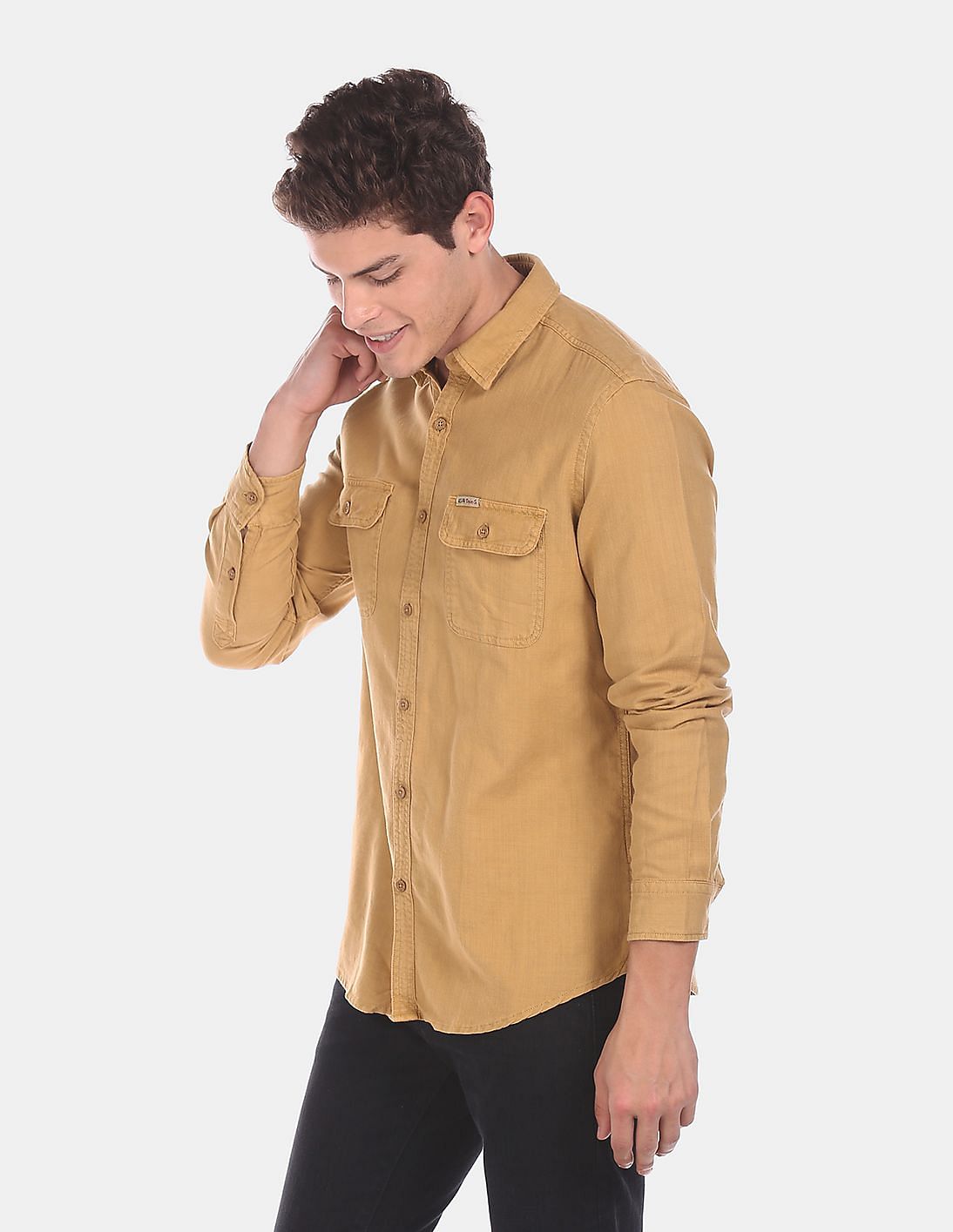 Buy Men Yellow Slim Fit Flap Pocket Shirt online at NNNOW.com