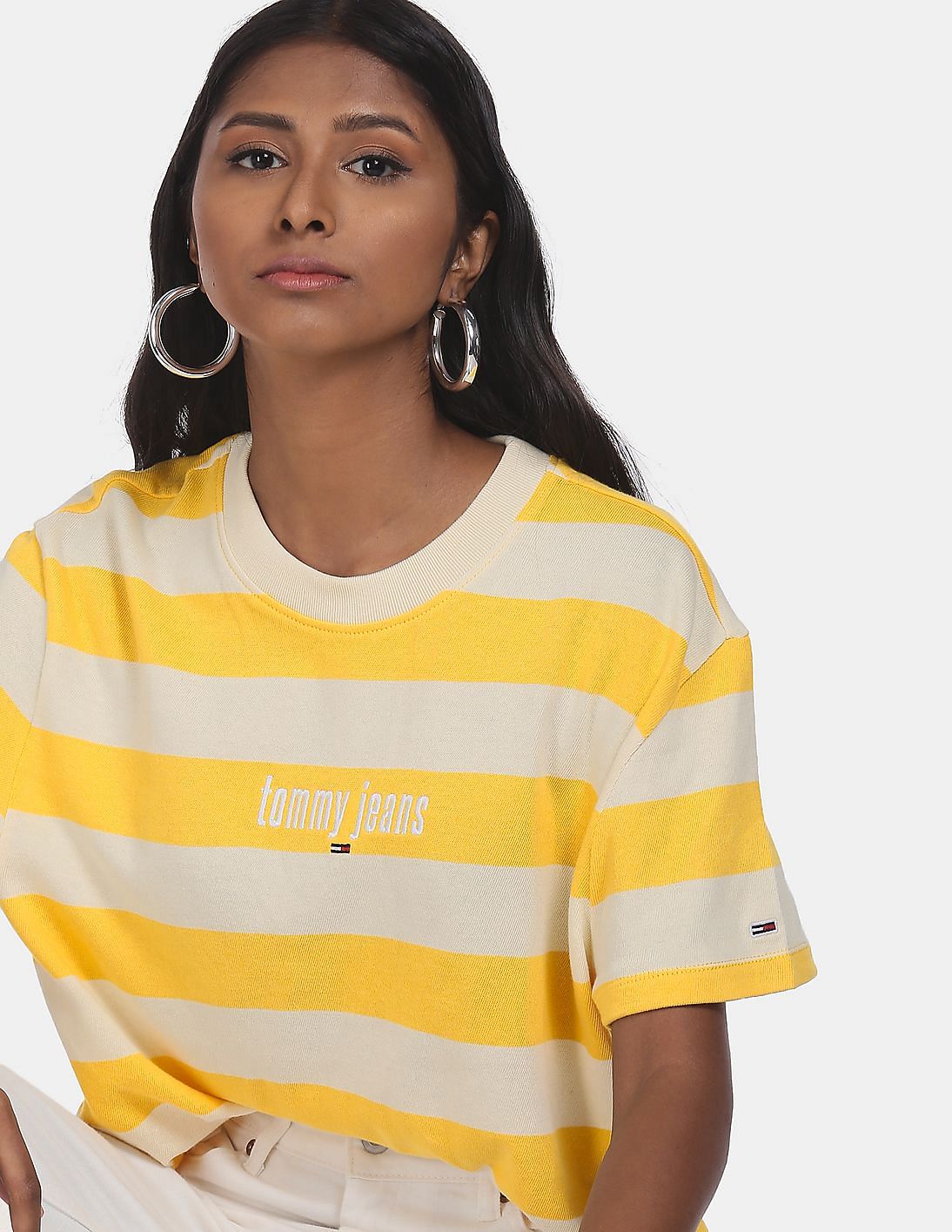 Bekræftelse uddannelse Specificitet Buy Tommy Hilfiger Women Yellow And White Logo Front Stripe T-Shirt -  NNNOW.com