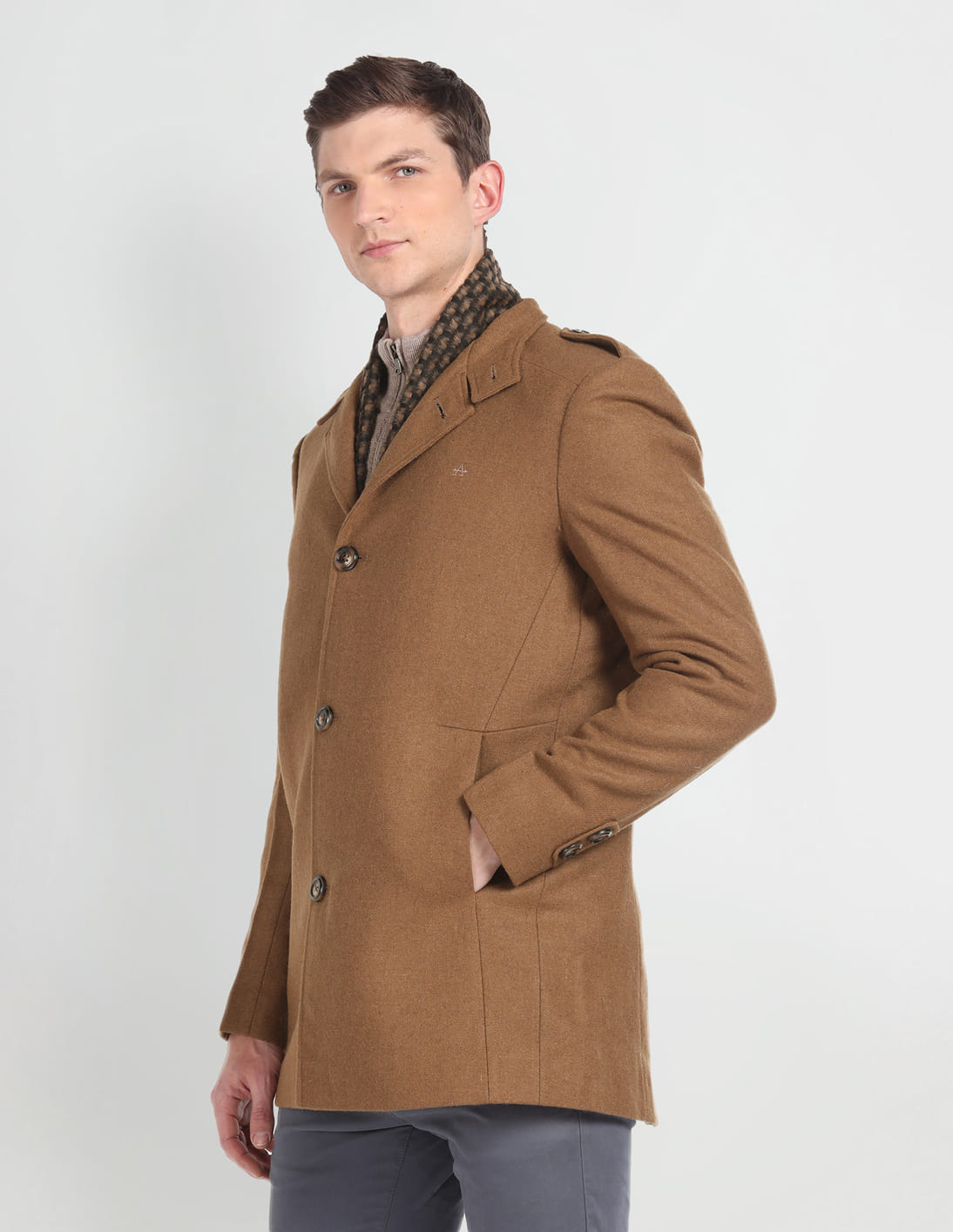 Buy Arrow Sports Notch Lapel Collar Solid Trench Coat - NNNOW.com