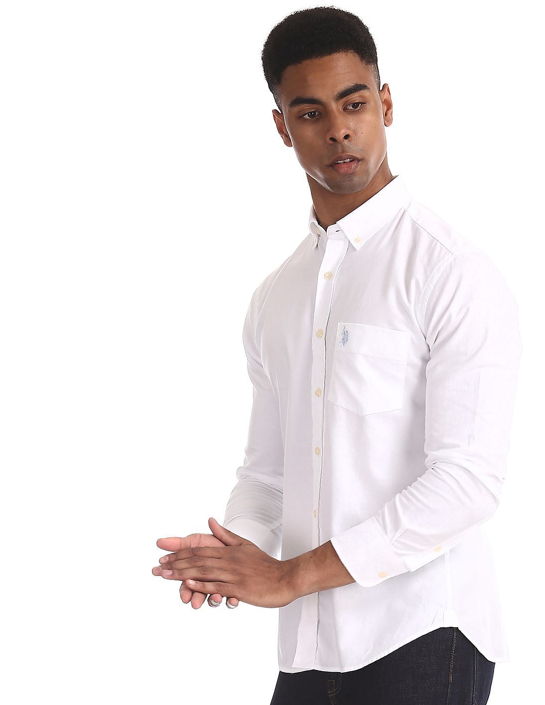 Buy Men White Round Cuff Button Down Shirt online at NNNOW.com