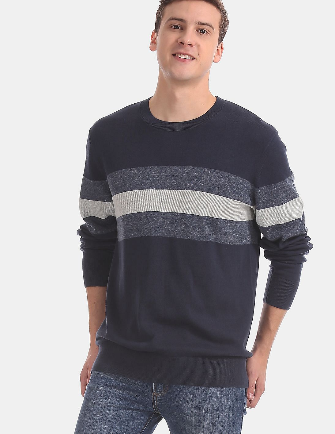 Buy GAP Men Blue Crew Neck Placed Stripe Sweater - NNNOW.com
