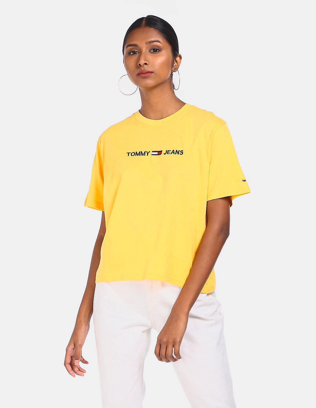 Buy Tommy Hilfiger Women Yellow Embroidered Logo Cotton T