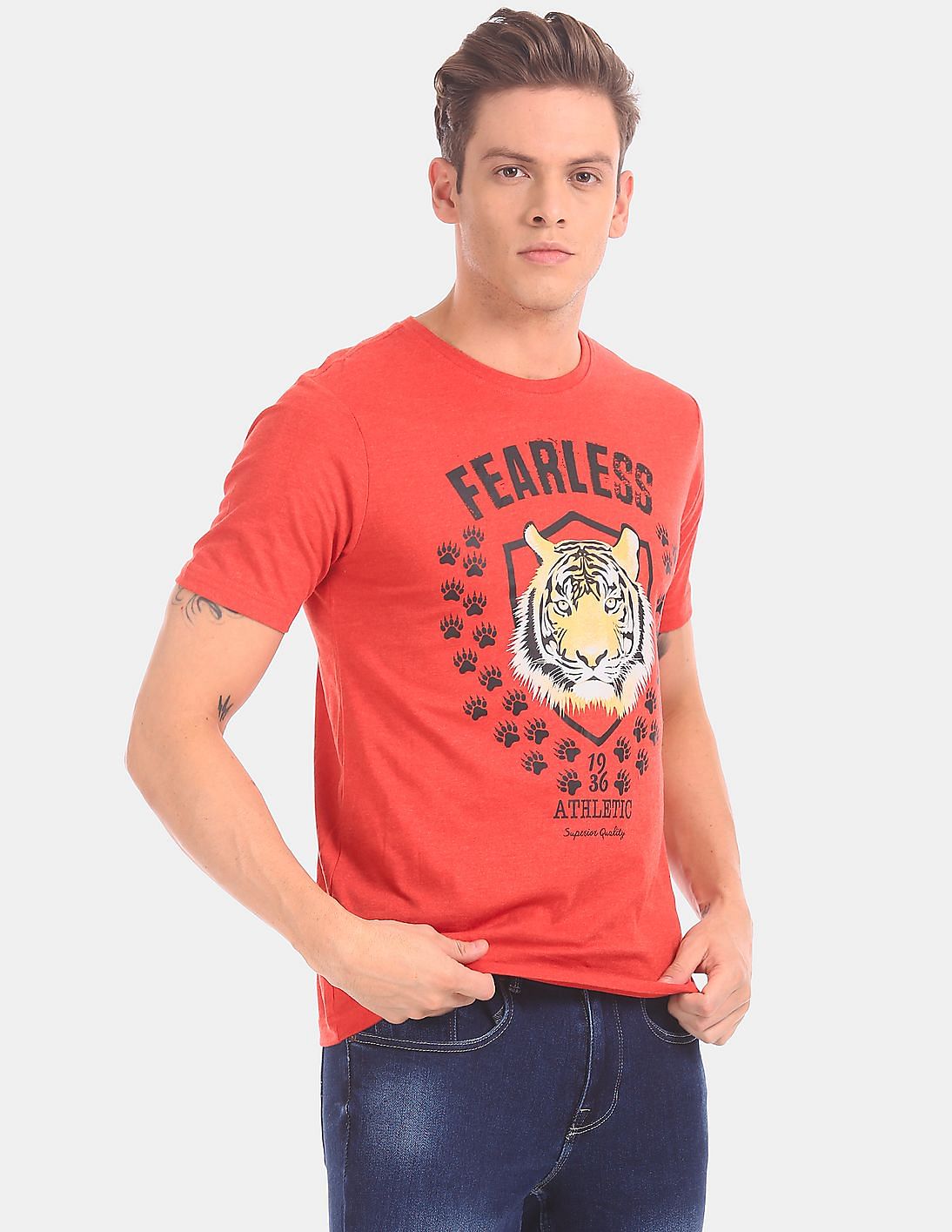 Buy Men's Tiger Print Red Shirt Online