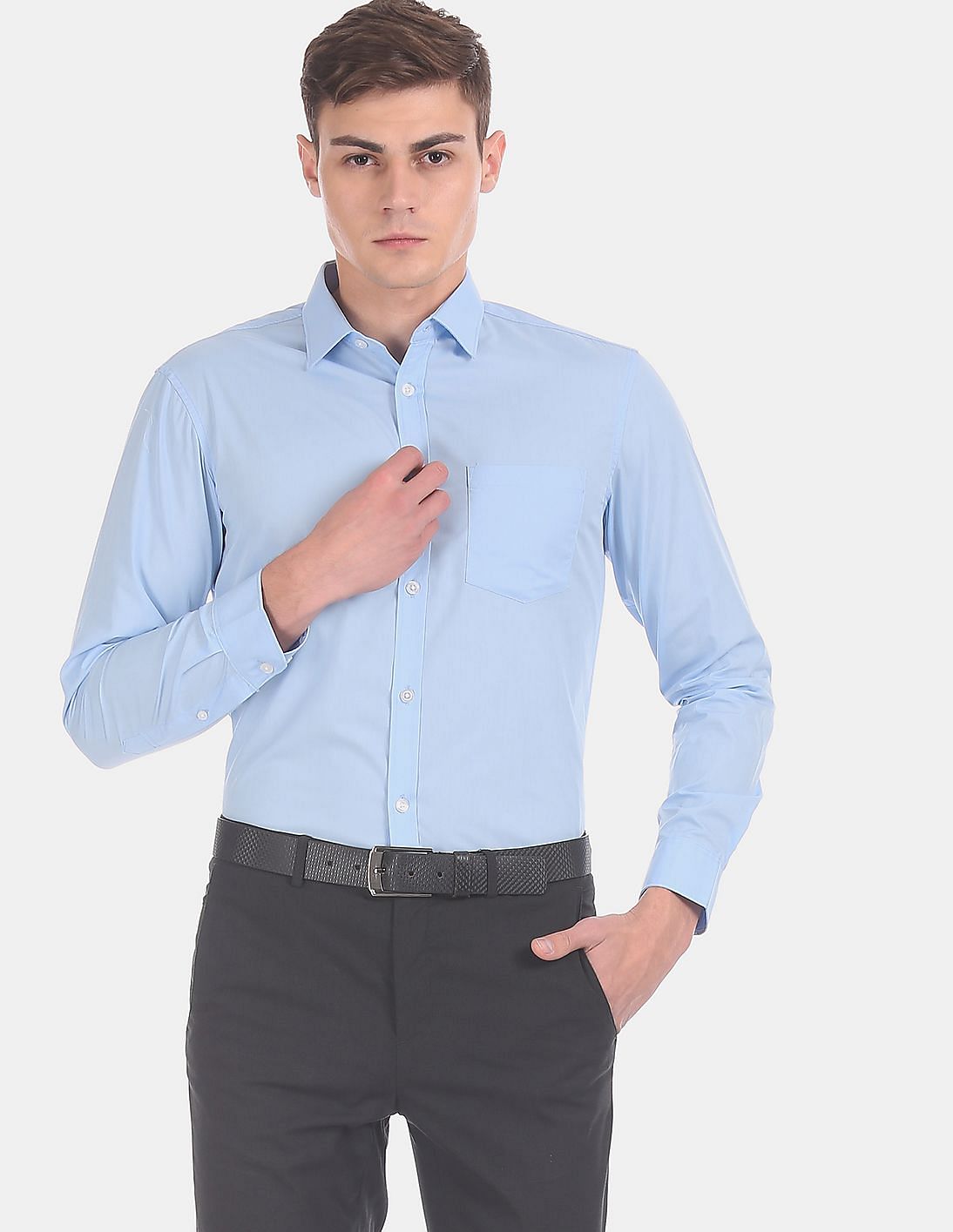 Buy Excalibur Blue Super Slim Fit Mitered Cuff Formal Shirt - NNNOW.com