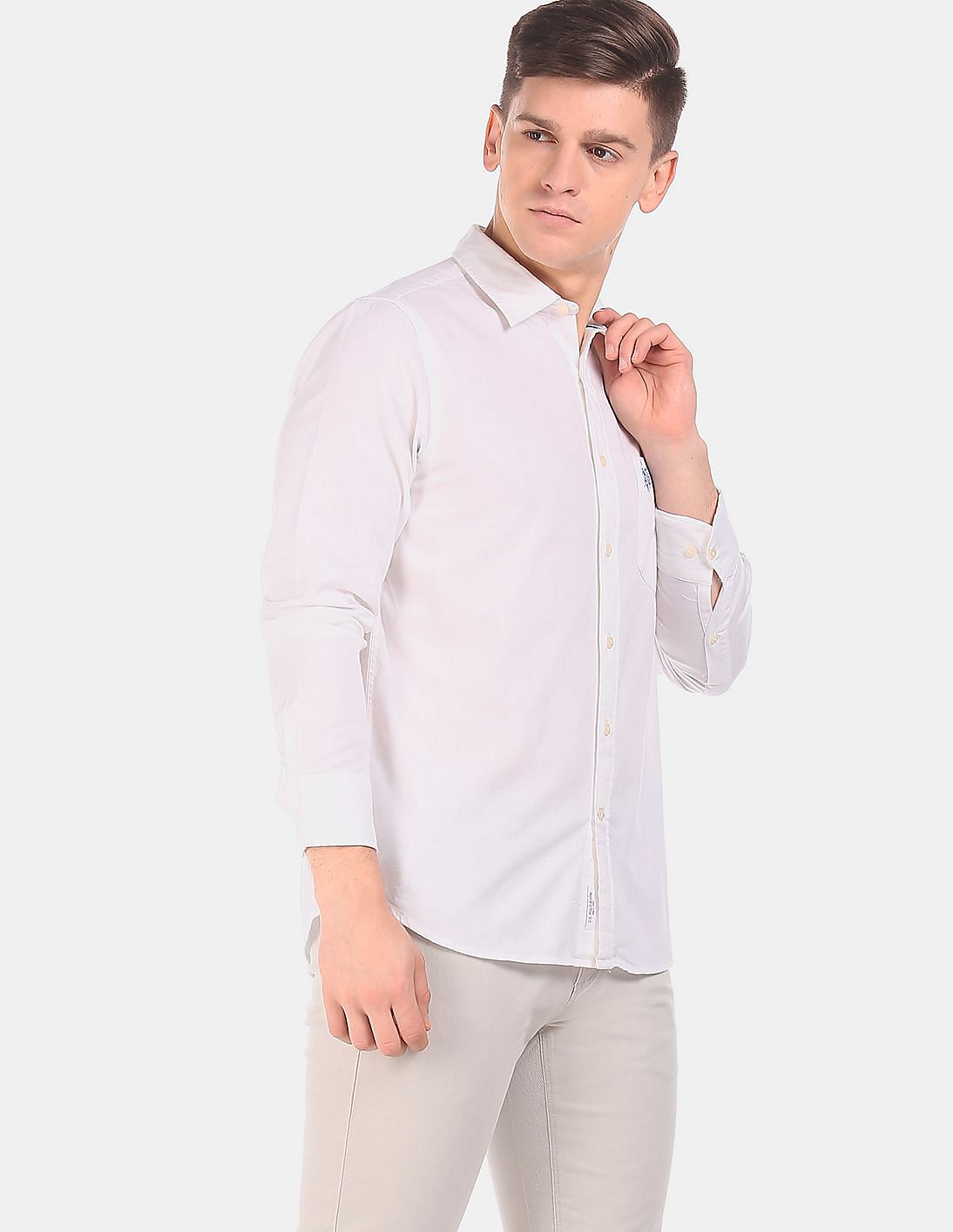 Buy U.S. Polo Assn. Men White Long Sleeve Solid Casual Shirt - NNNOW.com