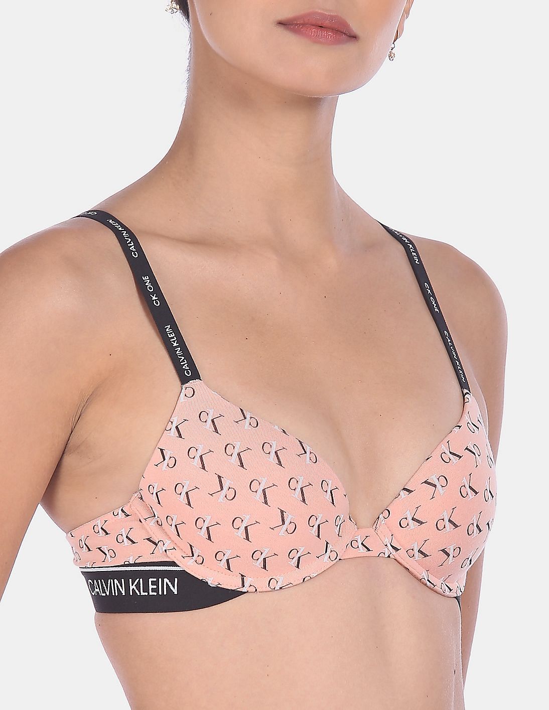 Calvin Klein Women's CK One Cotton Lightly Lined Triangle Bralette,  Staggered Logo Black, S at  Women's Clothing store