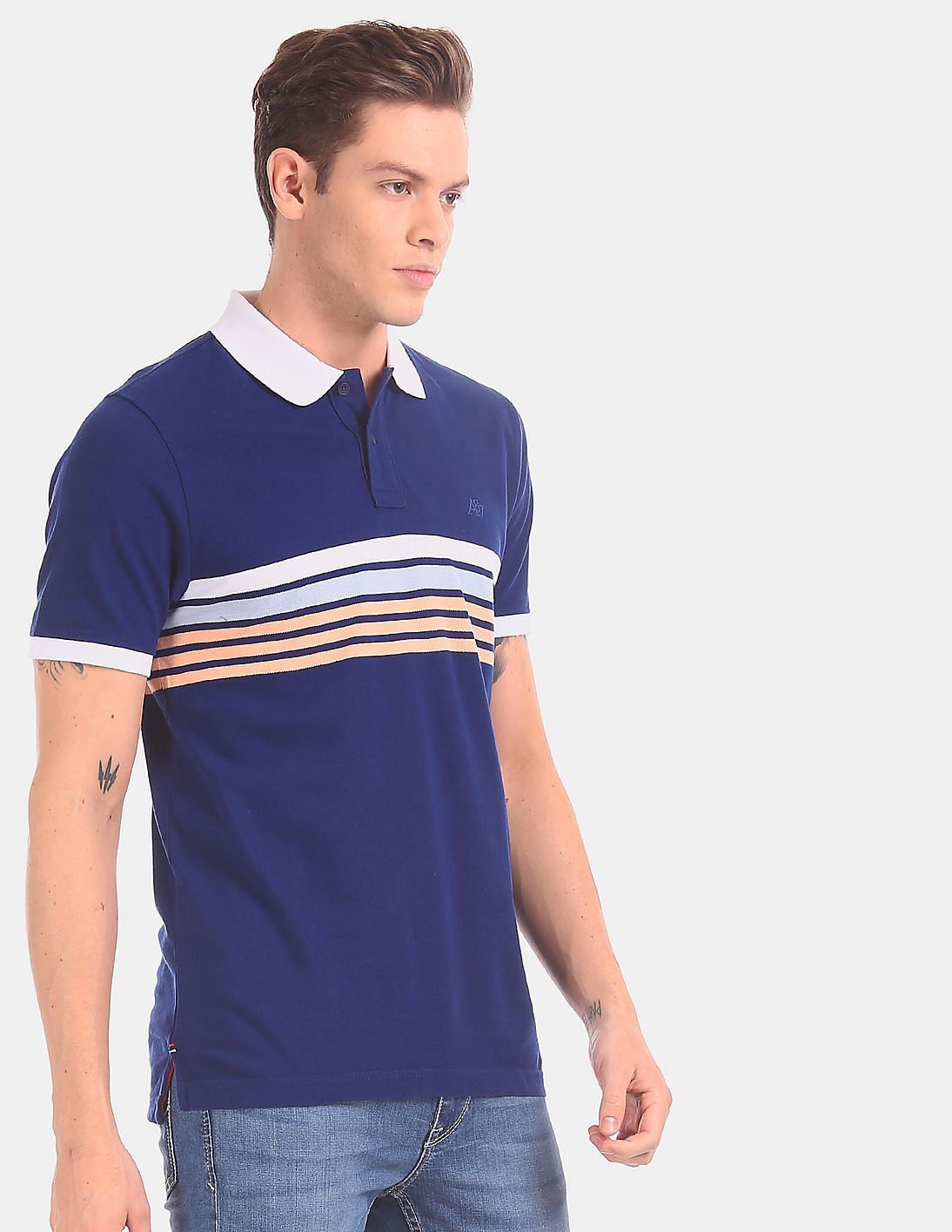 Buy Aeropostale Men Blue Striped Chest Pique Polo Shirt - NNNOW.com