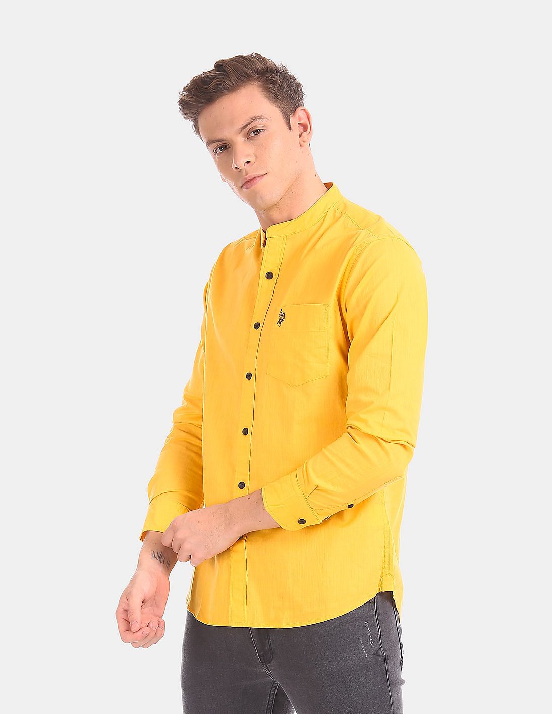 yellow chinese collar shirt