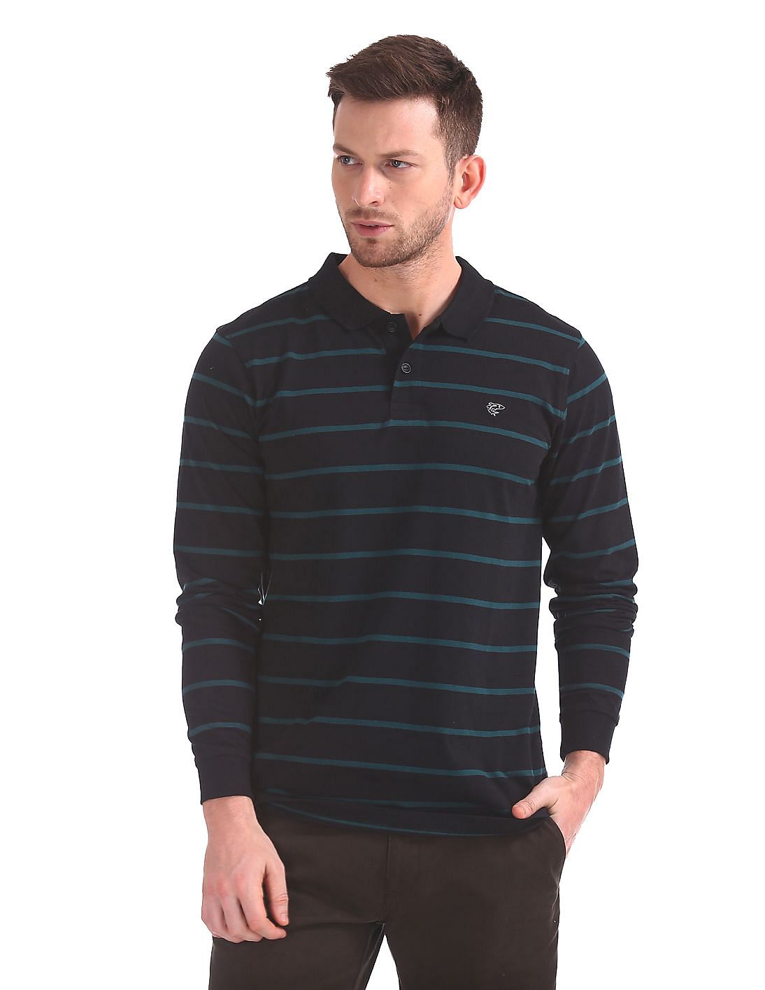 Download Buy Men Striped Long Sleeve Polo Shirt online at NNNOW.com