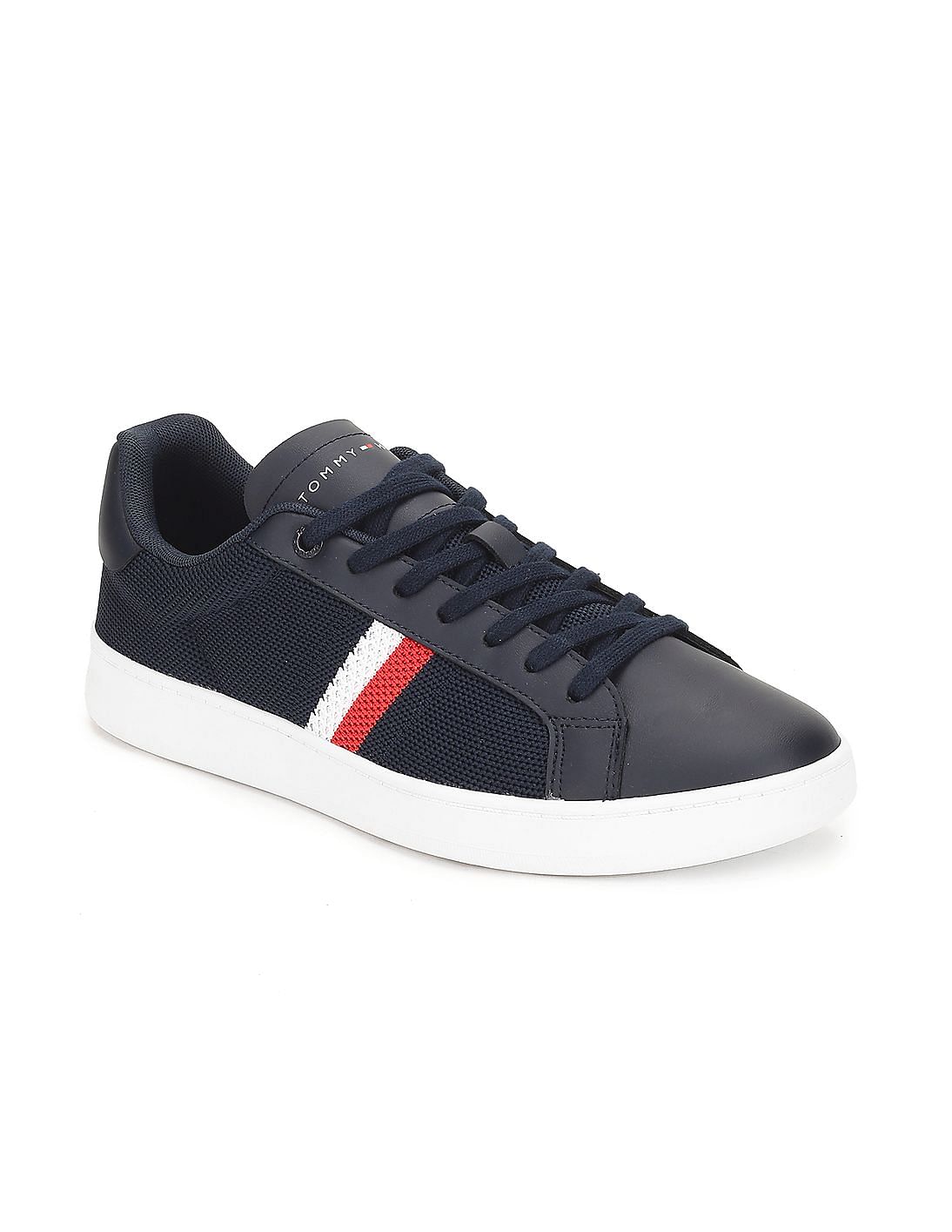 Buy Tommy Hilfiger Men Navy Basket Cupsole Court Striped Sneakers ...