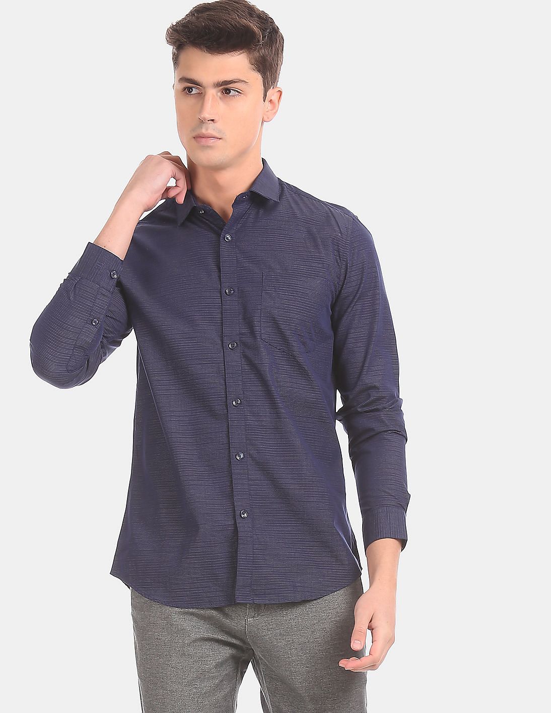 Buy True Blue Men Navy Slim Fit Striped Partywear Shirt - NNNOW.com