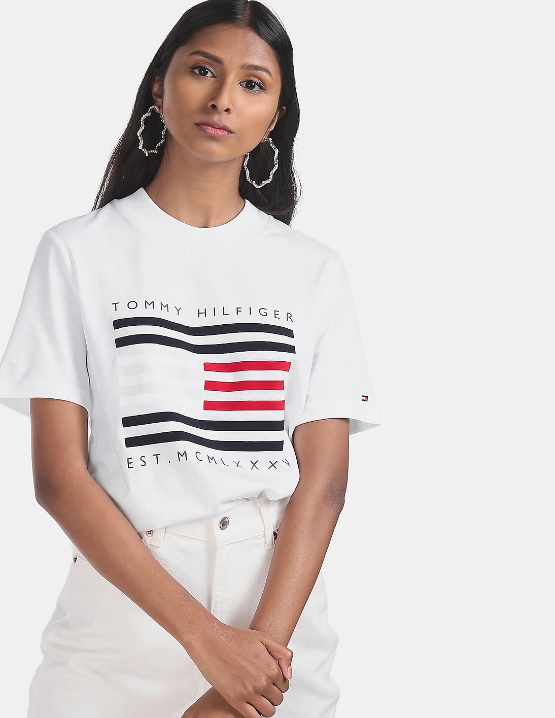 tommy hilfiger white crew neck