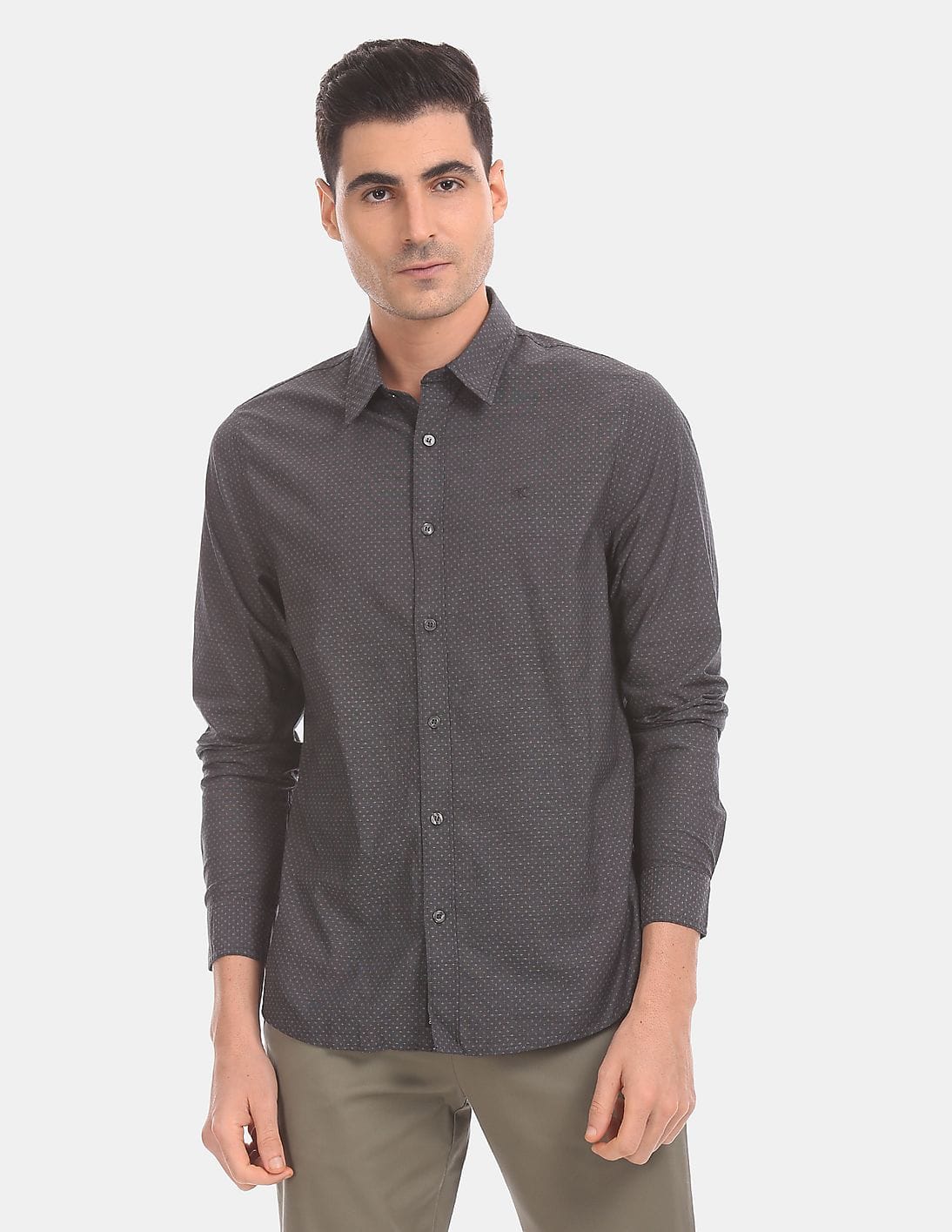 Buy Calvin Klein Men Charcoal Slim Fit Patterned Casual Shirt