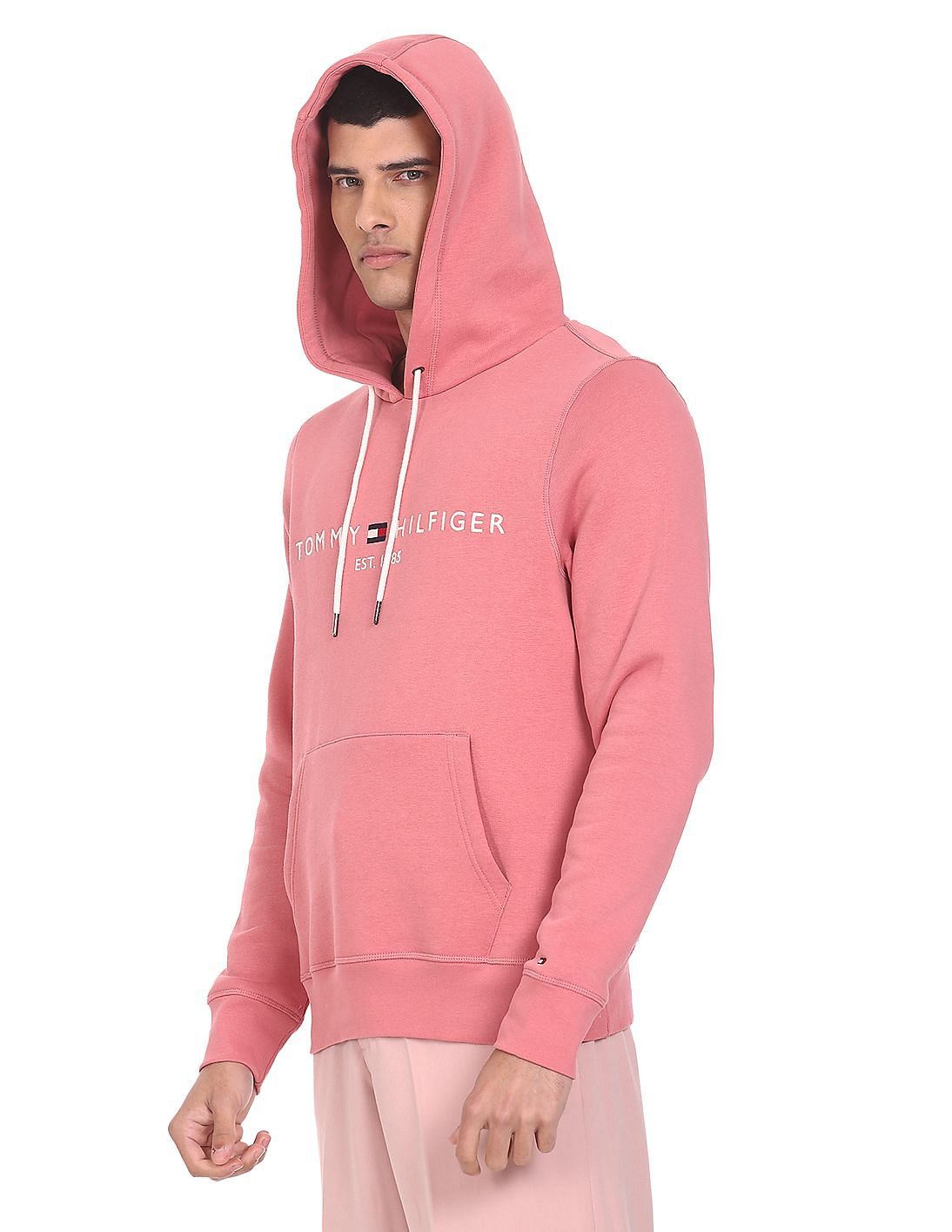 Mens pink tommy on sale hilfiger hoodie