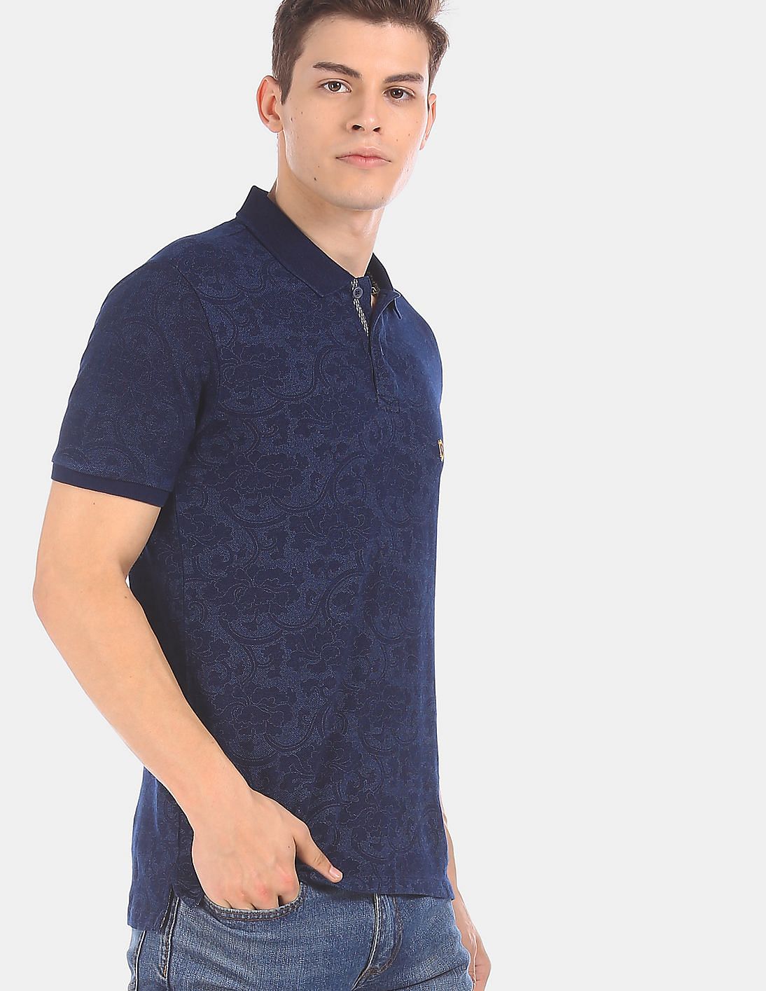 indigo blue polo shirt