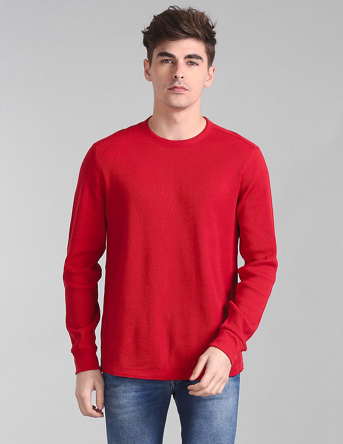 Buy GAP Men Men Red Long Sleeve Classic T Shirt In Waffle Knit