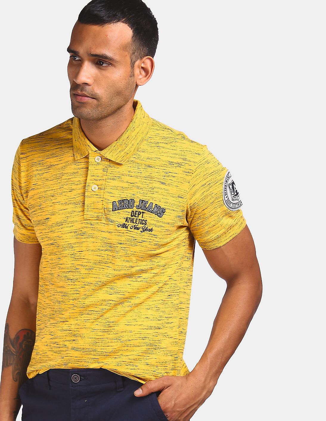 Buy Aeropostale Men Yellow Brand Logo Heathered Polo Shirt - NNNOW.com