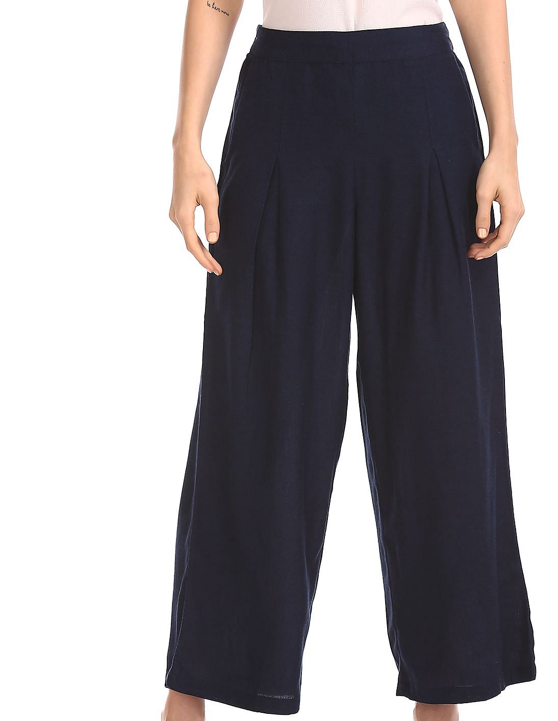 Buy online Navy Blue Solid Straight Palazzo from Skirts tapered pants   Palazzos for Women by W for 679 at 60 off  2023 Limeroadcom