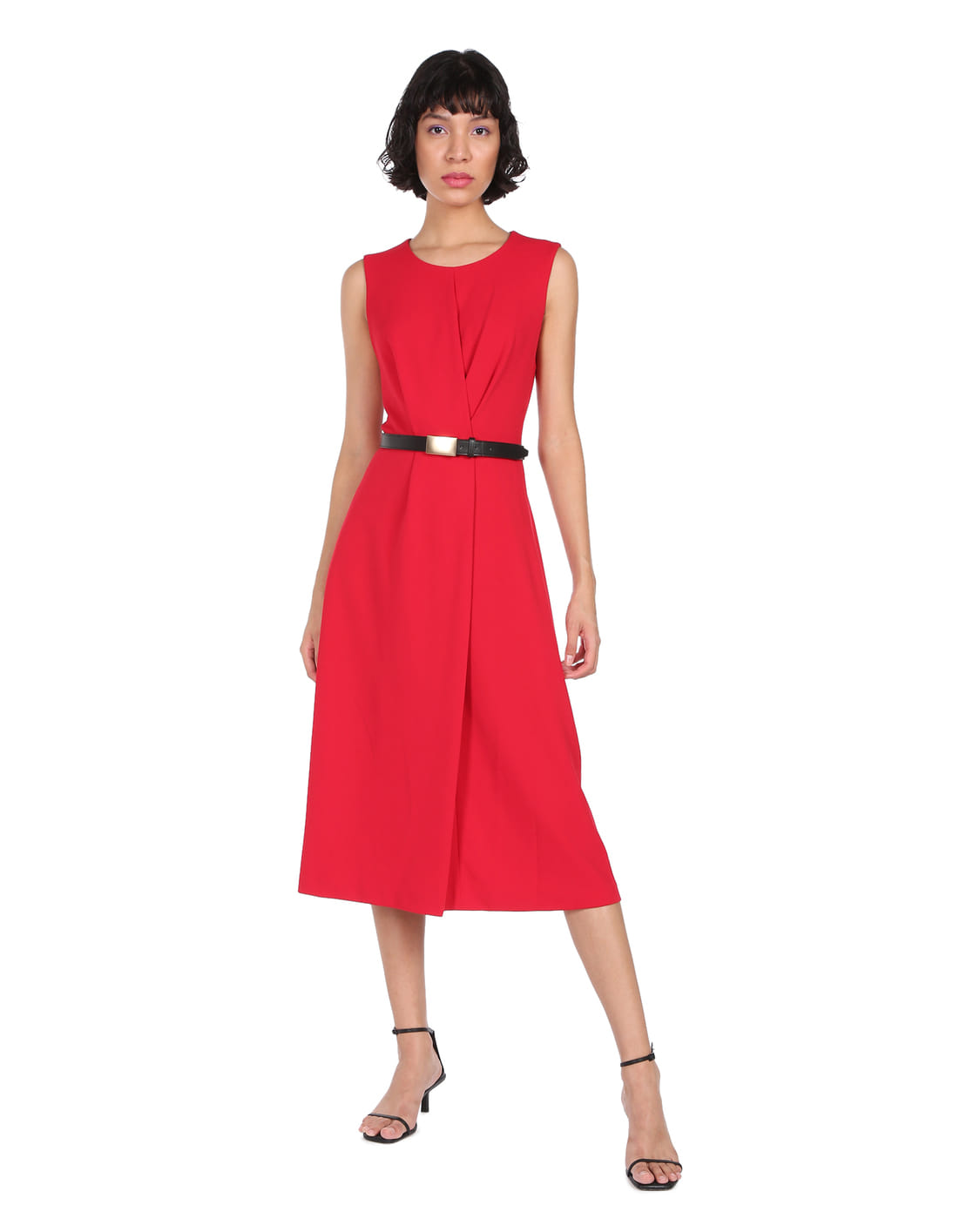 open lace back dress Calvin Klein Women's Sleeveless A Line Midi Dress with V Neckline, red, 8  at Amazon Women's Clothing store