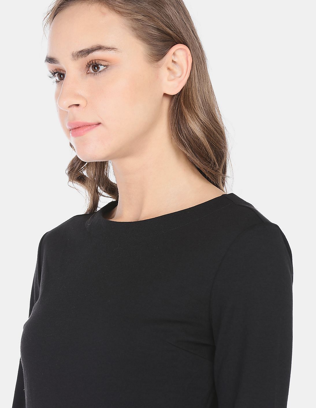 Buy GAP Women Black Long Sleeve Ruffle-Hem Dress in Ponte 