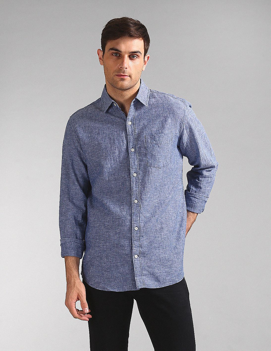 Buy GAP Men Blue Long Sleeve Linen Shirt - NNNOW.com