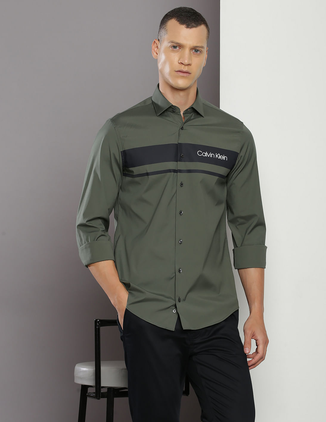 Buy Calvin Klein Brand Stripe Poplin Shirt - NNNOW.com