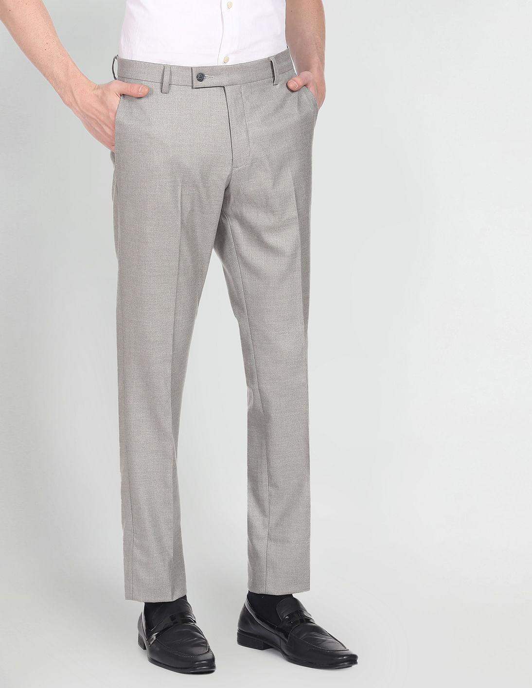 Louis Philippe Formal Trousers : Buy Louis Philippe Men Grey Super Slim Fit  Textured Flat Front Formal Trousers Online | Nykaa Fashion