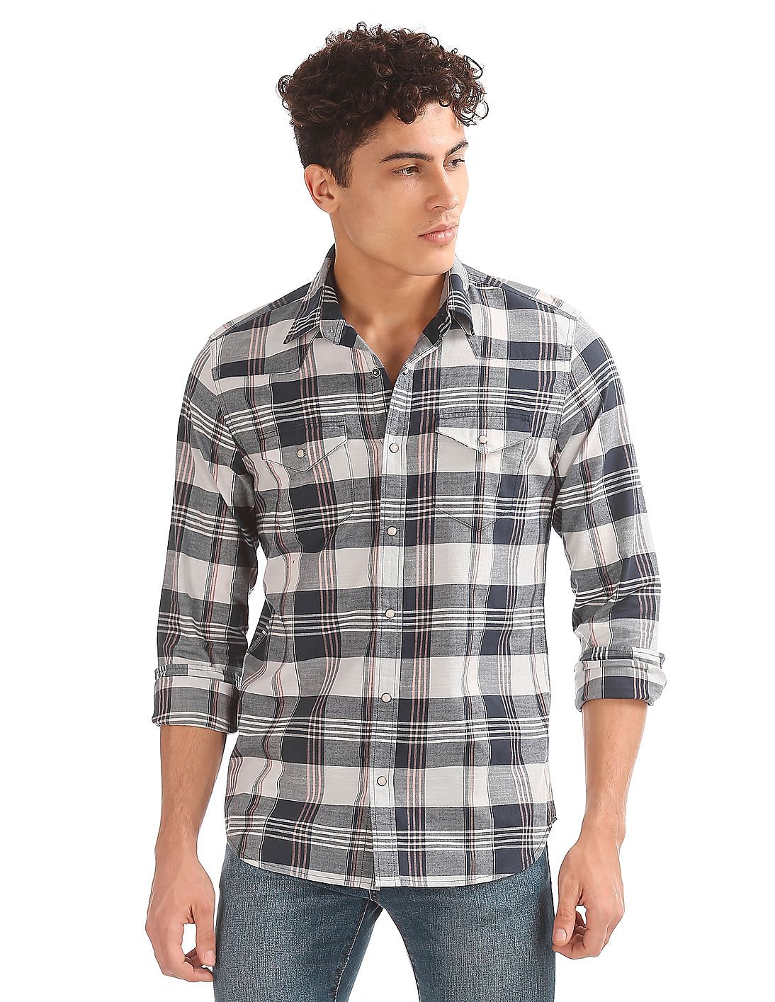 Buy GAP Men Blue Slub Cotton Western Yoke Shirt - NNNOW.com