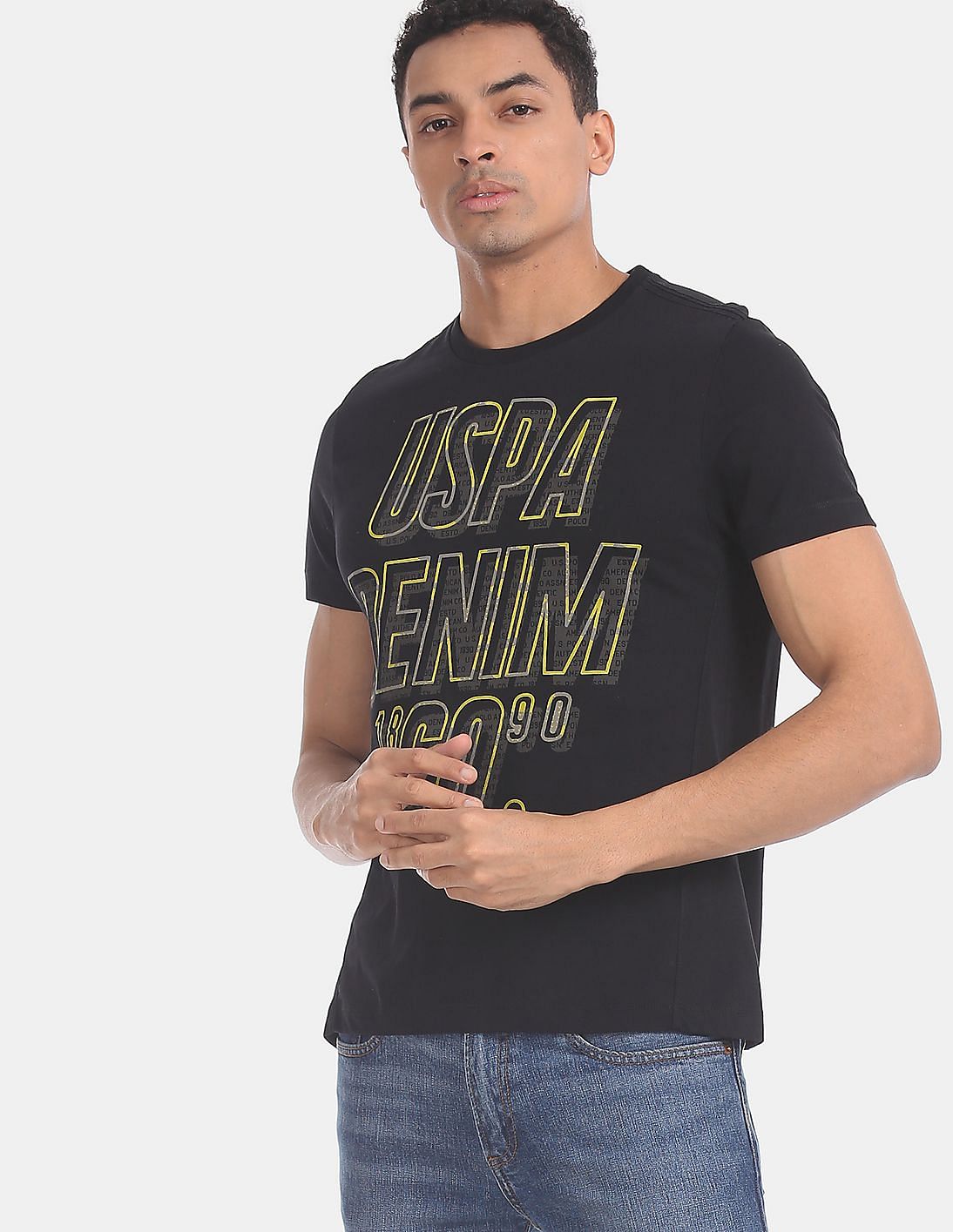 Buy U.S. Polo Assn. Denim Co. Men Black Crew Neck Graphic T-Shirt ...