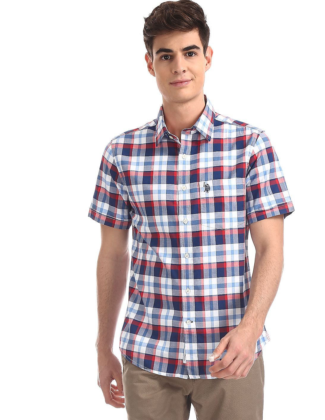 Buy Men Red And Blue Tailored Regular Fit Check Shirt online at NNNOW.com