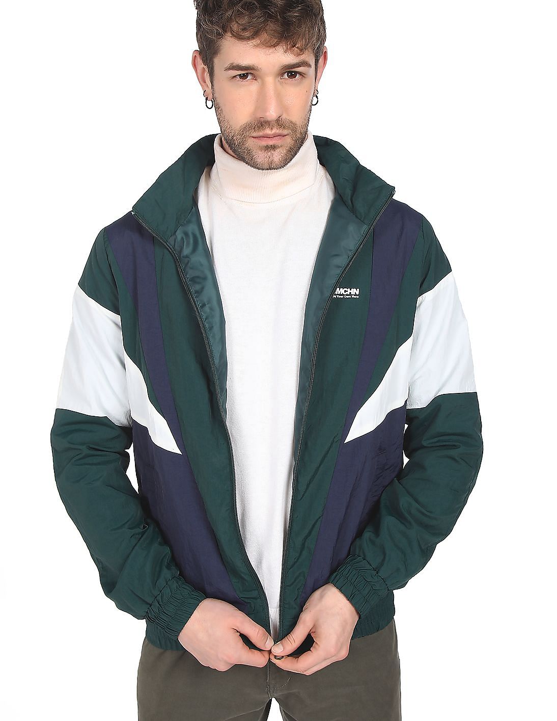 Buy Flying Machine Stand Collar Colour Block Jacket - NNNOW.com