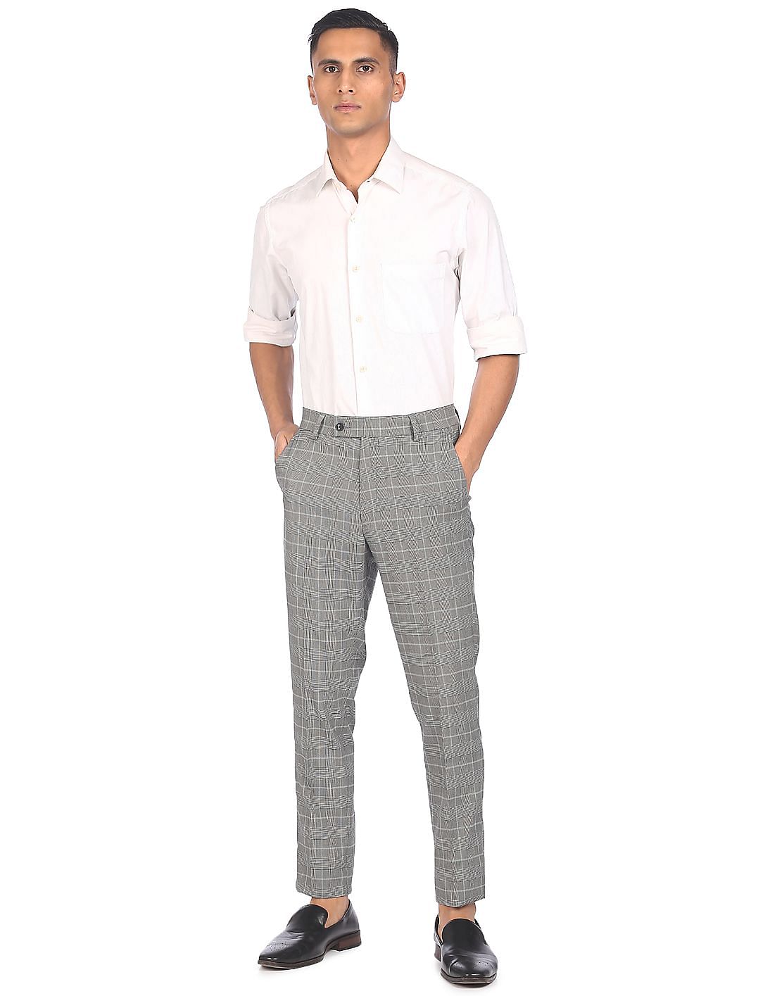 Buy Arrow Men Grey Flat Front Check Formal Trousers  NNNOWcom