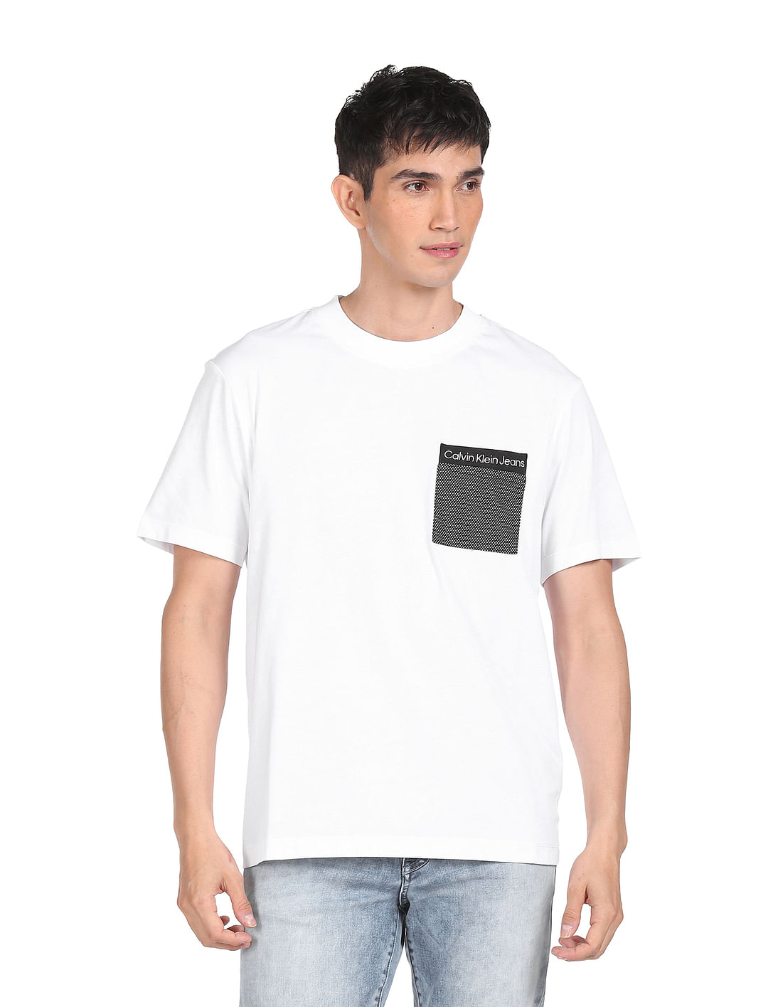 Buy Calvin Klein Jeans Men White Mesh Pocket Slim Fit T-Shirt 