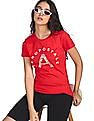Aeropostale Women Red Ribbed Neck Brand Print T-Shirt