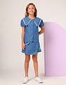 U.S. Polo Assn. Kids Girls Cape Collar Chambray Top
