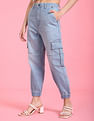 Flying Machine Women High Rise Cargo Pocket Jogger Jeans