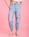 Flying Machine Women High Rise Cargo Pocket Jogger Jeans