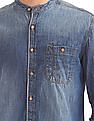 Flying Machine Mandarin Collar Washed Denim Shirt