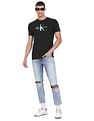 Calvin Klein Men Black Crew Neck Brand Print Cotton T-Shirt