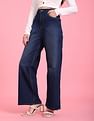 Flying Machine Women High Rise Stone Wash Wide Leg Jeans